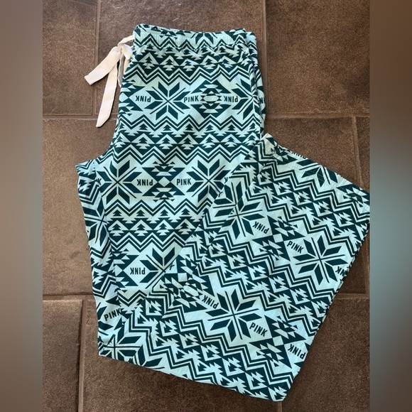 PINK Victoria’s Secret pajama casual pants green Aztec lounge thin size large - Picture 2 of 13
